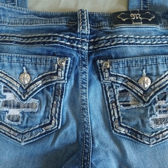 Miss Me Boot Cut Denim Blue Jeans Rhinestones Bedazzled Stitched Women's Size 27 - Picture 2 of 4